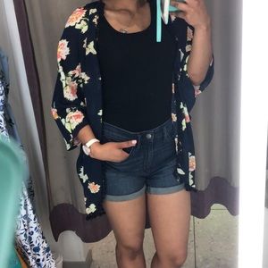 Navy floral sheer kimono